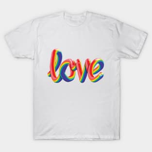 Love 3D Text Lettering Rainbow Gay Pride Flag T-Shirt